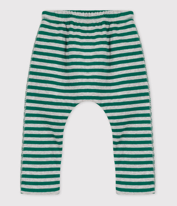 Gestreifte Baby-Hose aus Doppeljersey gr&uuml;n/grau