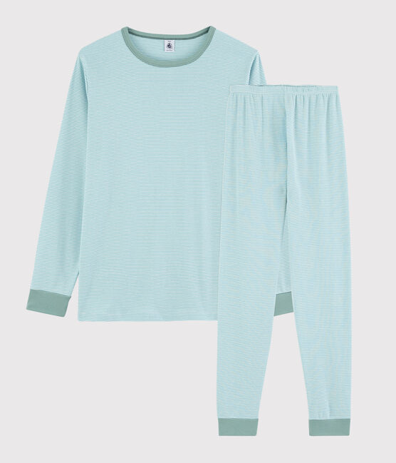 Kinderpyjama aus Rippstrick mit blauen Streifen blau TIKI/weiss MARSHMALLOW