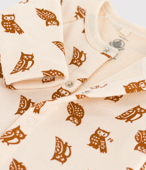 Bedruckter langer Baby-Overall aus Baumwolle mit Eulenmotiv naturfarben/braun
