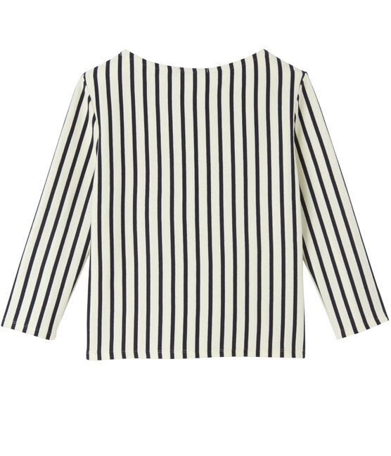 Marinière femme courte brodée beige COQUILLE/blau SMOKING