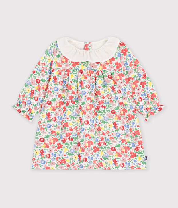 Lang&auml;rmeliges Baby-Kleid aus Baumwolle mit Blumenmuster weiss/vielfarbig