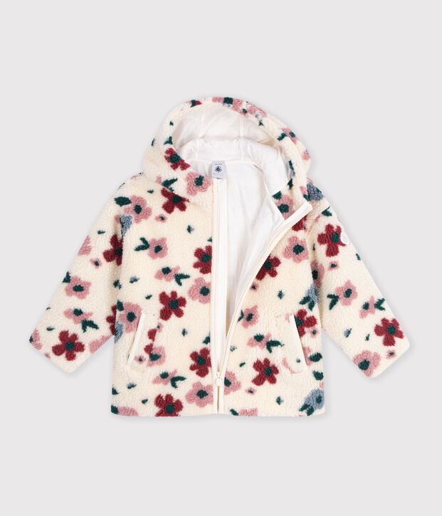 Kapuzenjacke f&uuml;r Kinder aus Sherpa mit Blumenmuster naturfarben/vielfarbig