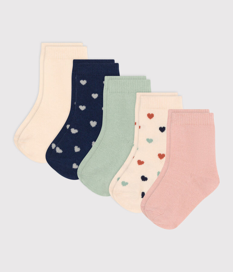 5 Paar Baby-Socken aus Baumwolle mit Herzmotiv vielfarbig
