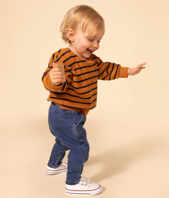 Baby-Sweatshirt aus gestreiftem Bouclé-Frottier ECUREUIL/ SMOKING