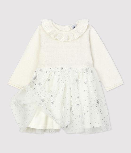 Baby-Strickkleid für Mädchen weiss MARSHMALLOW/grau ARGENT