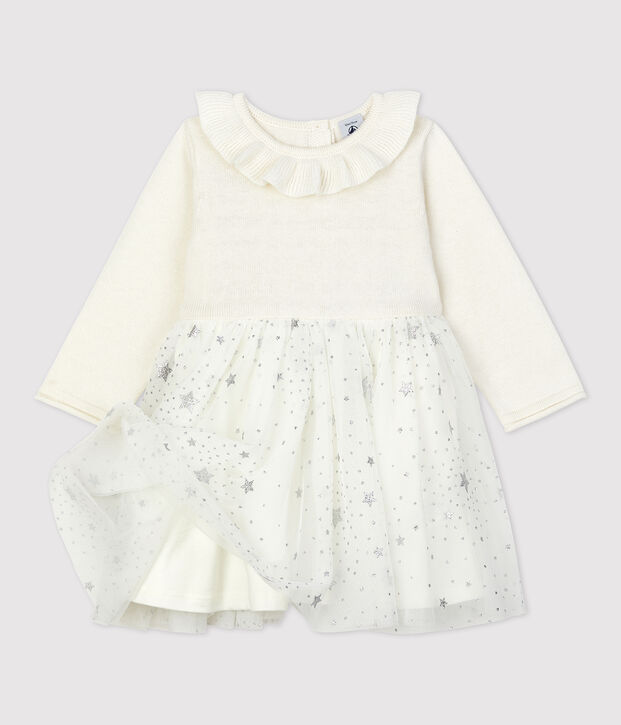 Baby-Strickkleid f&uuml;r M&auml;dchen weiss/grau