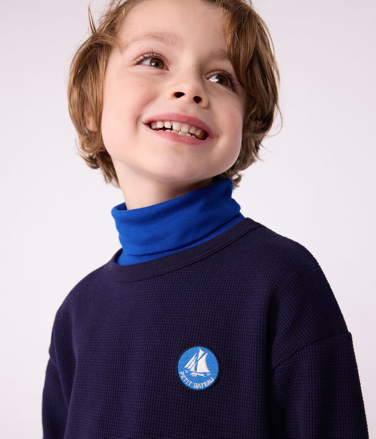 Lang&auml;rmeliges Kinder-T-Shirt aus einfarbiger Baumwolle blau