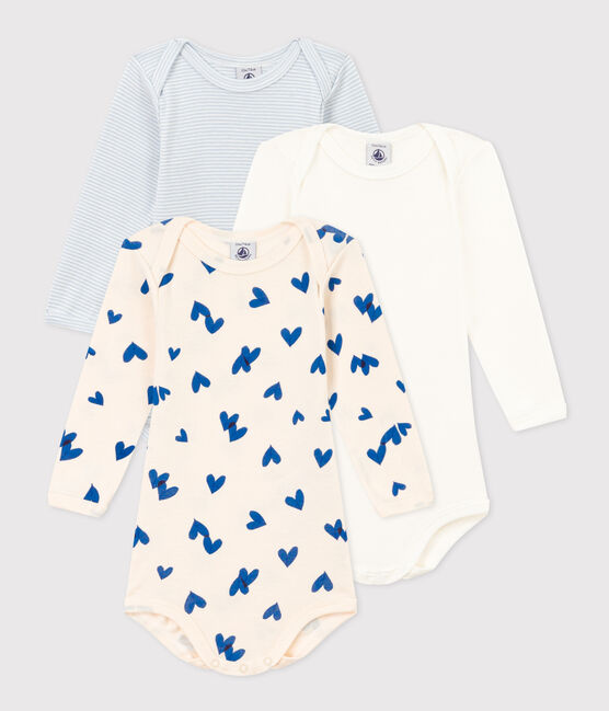 3er-Set langärmelige Baby-Bodys aus Baumwolle mit blauen Herzen variante 1