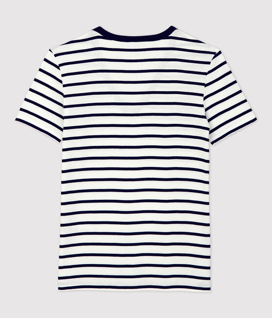 T-Shirt L’ICONIQUE aus Baumwolle mit V-Ausschnitt für Damen weiss MARSHMALLOW/blau SMOKING