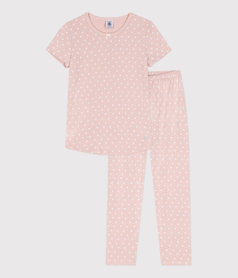 Kurz&auml;rmeliger Kinderpyjama aus Baumwolle mit Tupfen f&uuml;r M&auml;dchen rosa/weiss