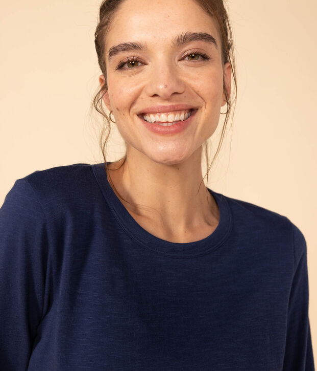 Damen-T-Shirt LE DROIT aus Baumwolle mit Rundhalsausschnitt blau