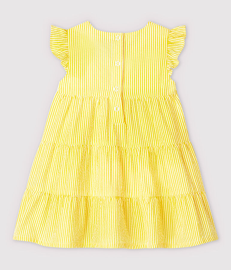 Kurz&auml;rmeliges, gestreiftes Baby-Kleid aus Seersucker f&uuml;r M&auml;dchen gelb/weiss