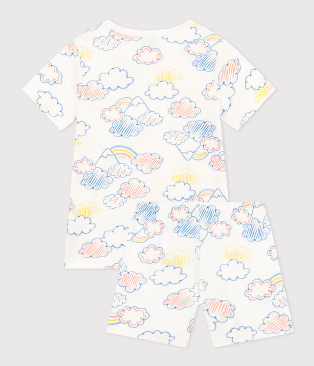 Kurzer Kinderpyjama aus Baumwolle mit Regenbogen-Printmotiv weiss/vielfarbig