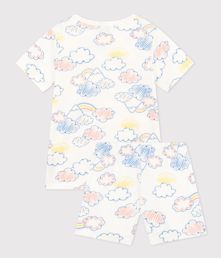 Kurzer Kinderpyjama aus Baumwolle mit Regenbogen-Printmotiv weiss MARSHMALLOW/weiss MULTICO