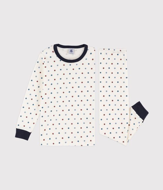 Rippstrick-Pyjama mit Boot-Print für kleine Jungen weiss MARSHMALLOW/weiss MULTICO