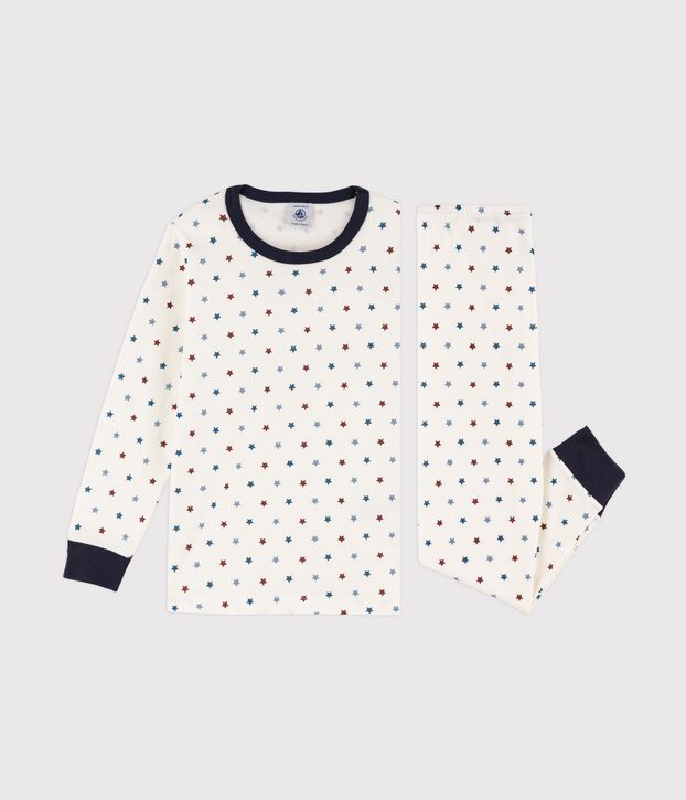 Rippstrick-Pyjama mit Boot-Print f&uuml;r kleine Jungen weiss/vielfarbig