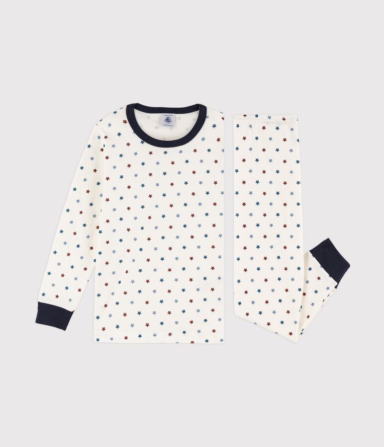 Rippstrick-Pyjama mit Boot-Print f&uuml;r kleine Jungen weiss/vielfarbig