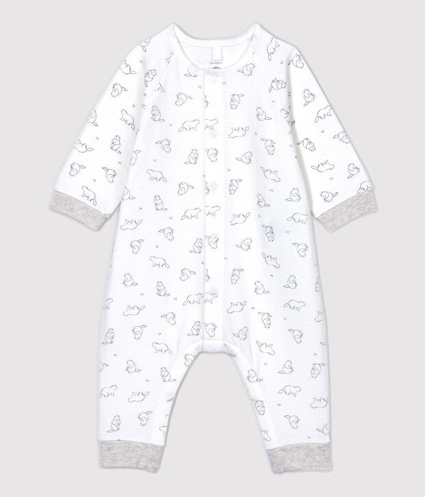 Langer Baby-Overall aus Bio-Baumwolle mit Murmeltier-Muster weiss/grau