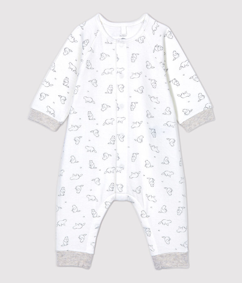 Langer Baby-Overall aus Bio-Baumwolle mit Murmeltier-Muster weiss/grau