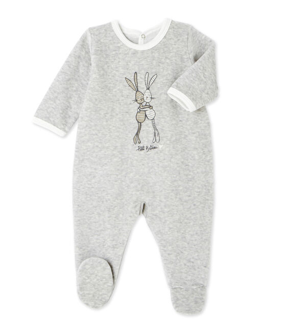 Bedruckter Unisex-Baby-Strampler aus Velours-Frottier grau BELUGA CHINE