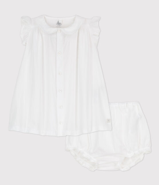 Kurzärmeliges Baby-Kleid mit Bloomers für Mädchen weiss ECUME