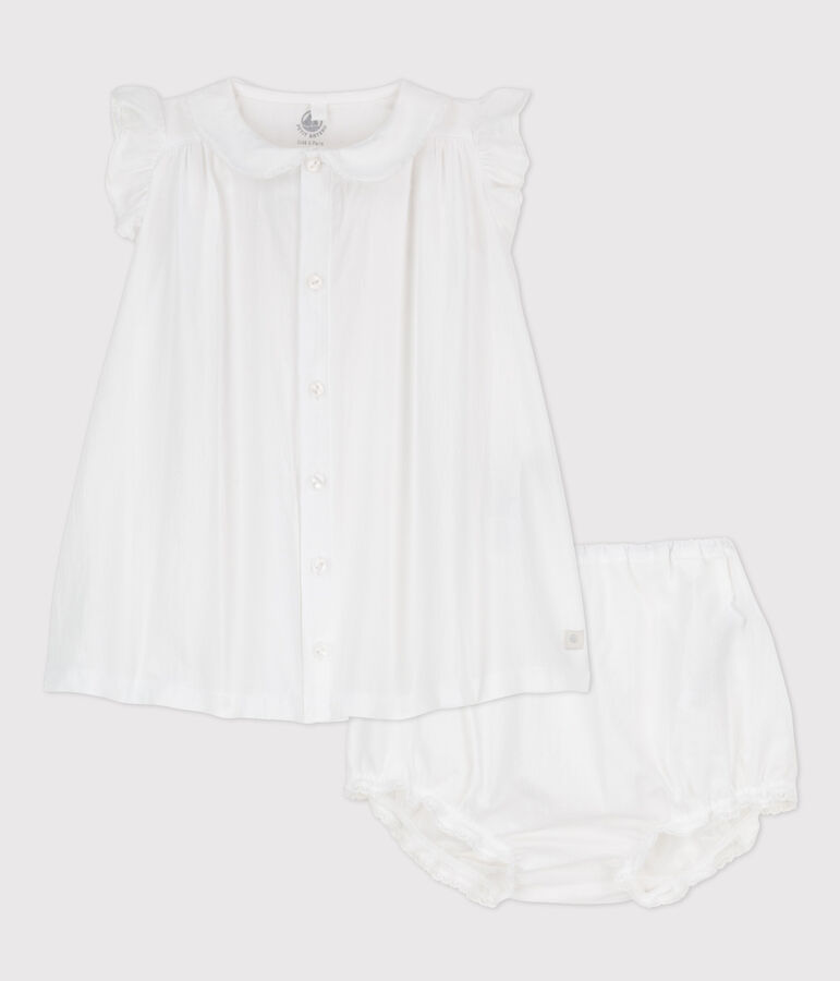 Kurz&auml;rmeliges Baby-Kleid mit Bloomers f&uuml;r M&auml;dchen weiss