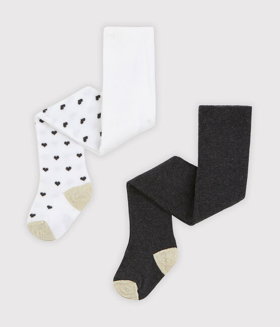 2er-Set Baby-Strumpfhosen für Mädchen weiss MARSHMALLOW/weiss MULTICO