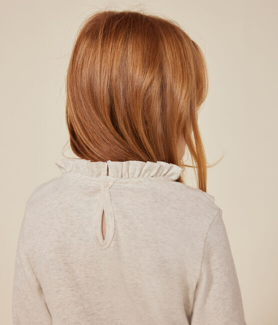 Langärmeliges Kinder-T-Shirt aus Rippstrick für Mädchen beige MONTELIMAR CHINE