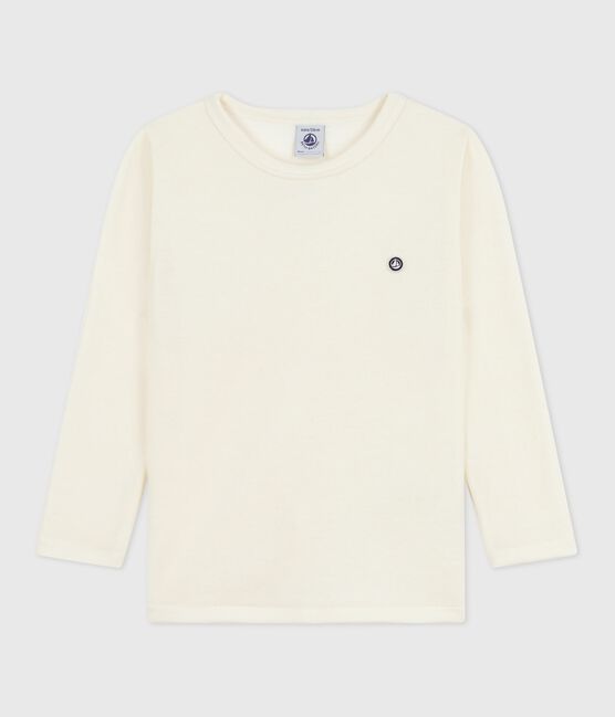 Langärmeliges Kinder T-Shirt aus einfarbiger Wolle und Baumwolle grau ECRU