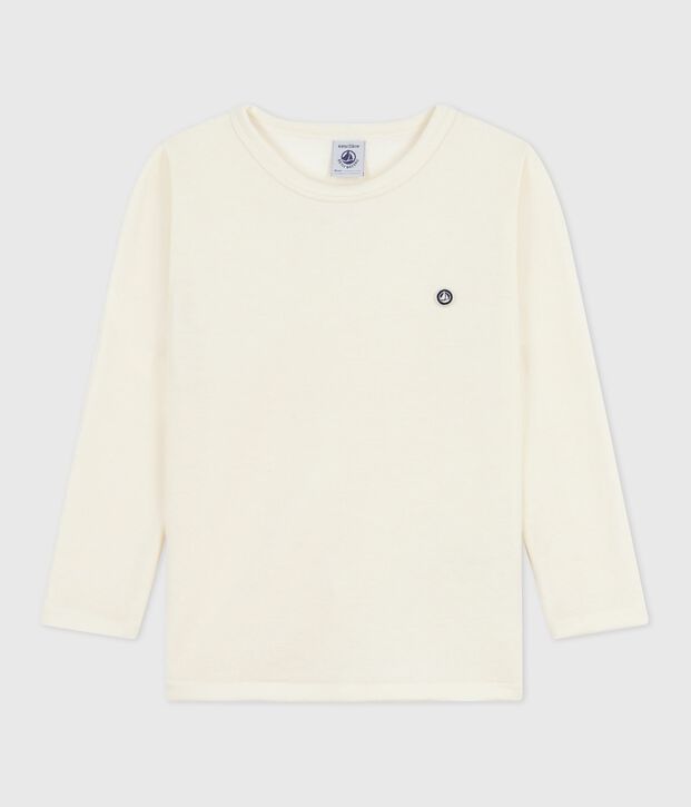 Lang&auml;rmeliges Kinder T-Shirt aus einfarbiger Wolle und Baumwolle beige