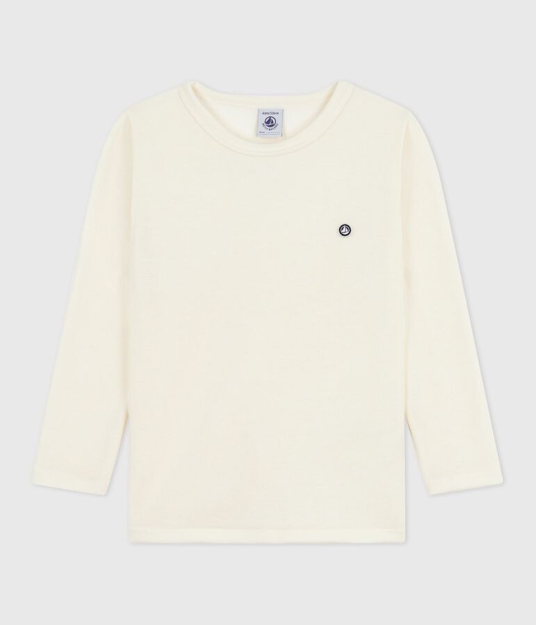 Lang&auml;rmeliges Kinder T-Shirt aus einfarbiger Wolle und Baumwolle beige