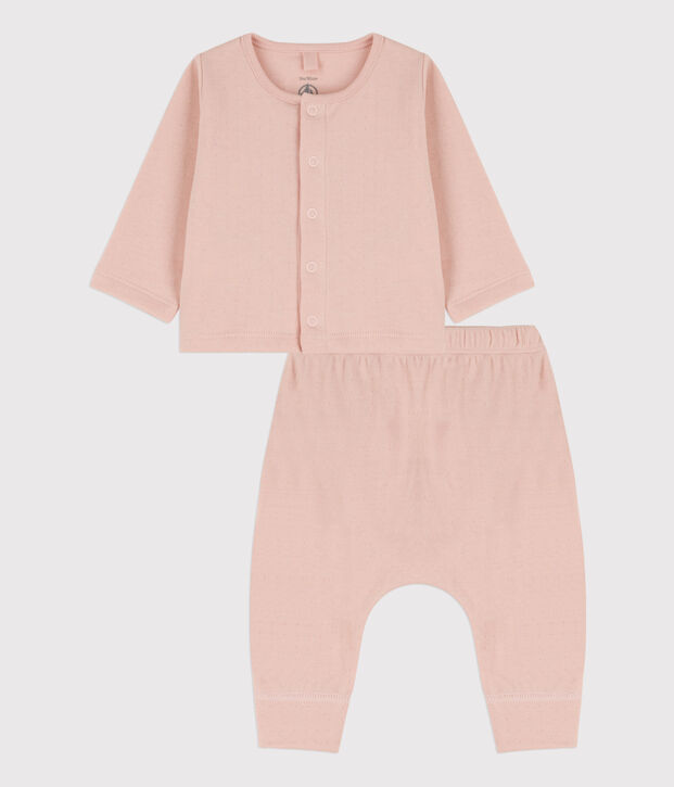 Zweiteiliges Baby-Set aus unifarbenem Bio-Doppeljersey rosa