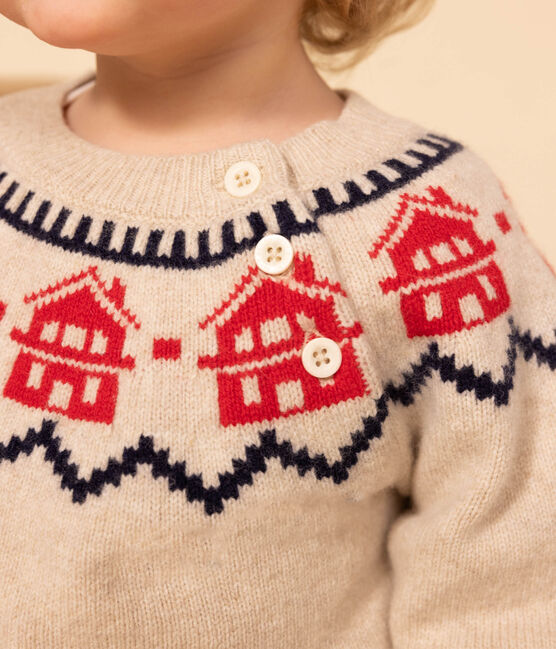 Baby-Jacquard-Pullover aus Woll und Baumwollstrick beige MONTELIMAR/weiss MULTICO