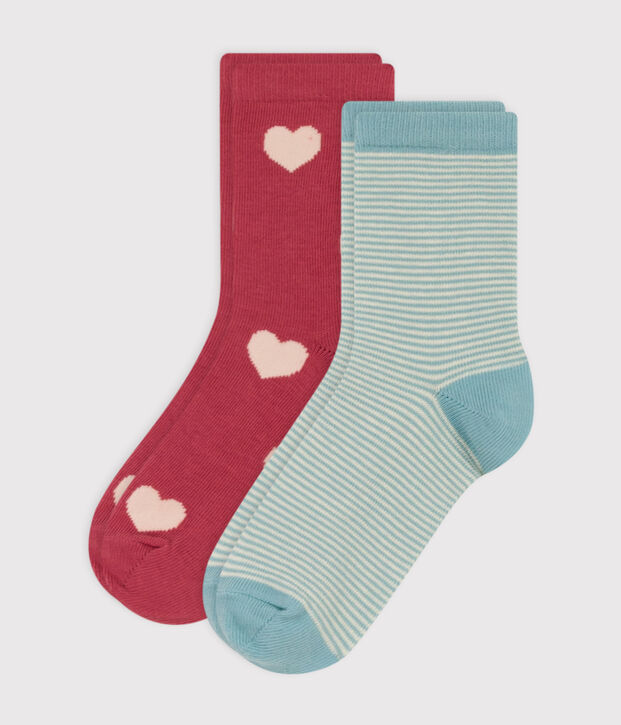 2er-Set Kindersocken aus Baumwolljersey mit Herzen vielfarbig