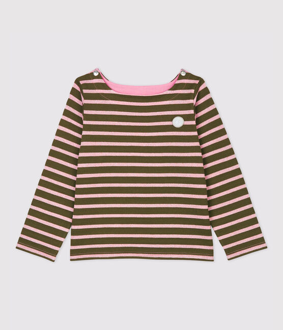 Kinder-Streifenshirt aus Baumwolle für Mädchen MILITARY/ CHARME BRILLANT