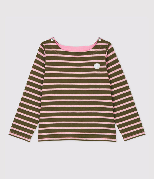 Kinder-Streifenshirt aus Baumwolle f&uuml;r M&auml;dchen gr&uuml;n/CHARME BRILLANT