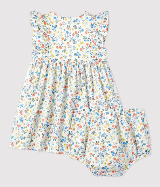 Babykleid mit Bloomers aus Popeline und mit Blumenmuster weiss MARSHMALLOW/weiss MULTICO