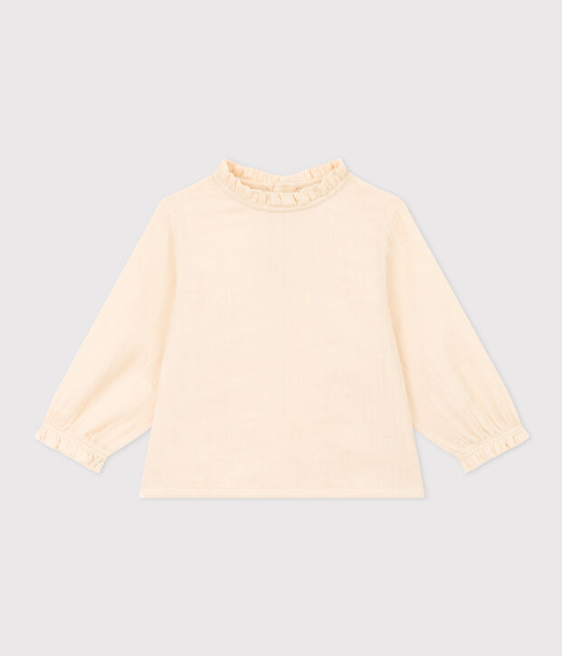 Lang&auml;rmelige Babybluse aus Musselin-Stoff naturfarben