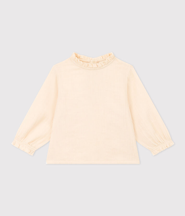Lang&auml;rmelige Babybluse aus Musselin-Stoff naturfarben