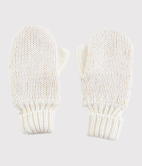 Kinder-Fausthandschuhe für Mädchen weiss MARSHMALLOW/gelb OR