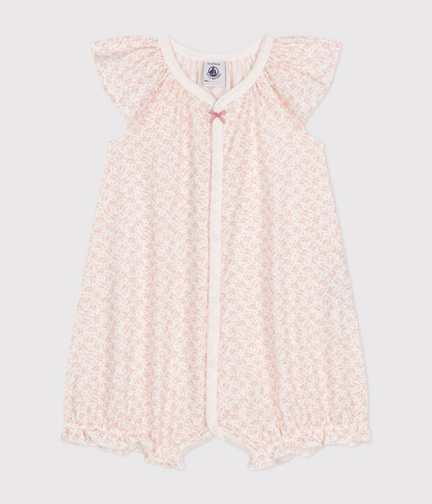 Kurzer Baby-Overall aus Baumwolle mit Blumenmotiv weiss/rosa