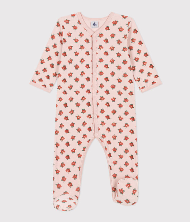 Strampler aus Nicki mit Blumenmuster rosa/vielfarbig