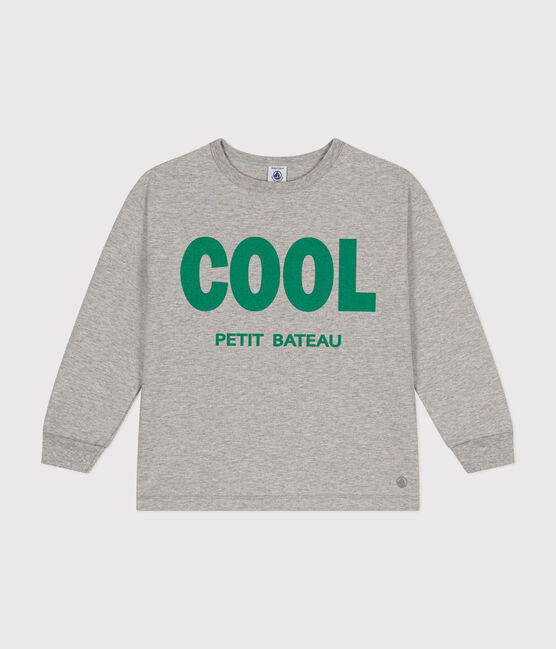 Langärmeliges Kinder-T-Shirt aus feinem Jersey für Jungen grau CHATON CHINE