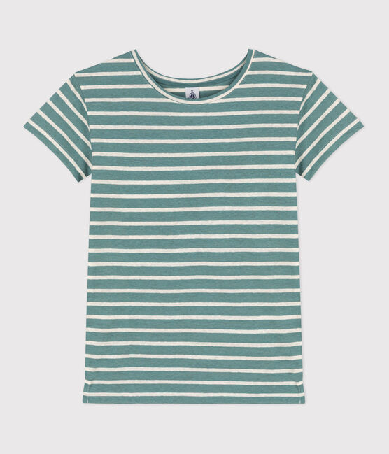 Damen-T-Shirt DAS GERADE BAUMWOLLE UND LEINEN  grün BRUT/weiss AVALANCHE