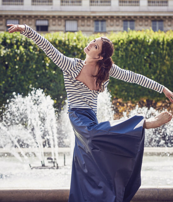 Marinière femme décolletée dans le dos. Petit bateau x Marie-Agnès Gillot beige COQUILLE/blau SMOKING