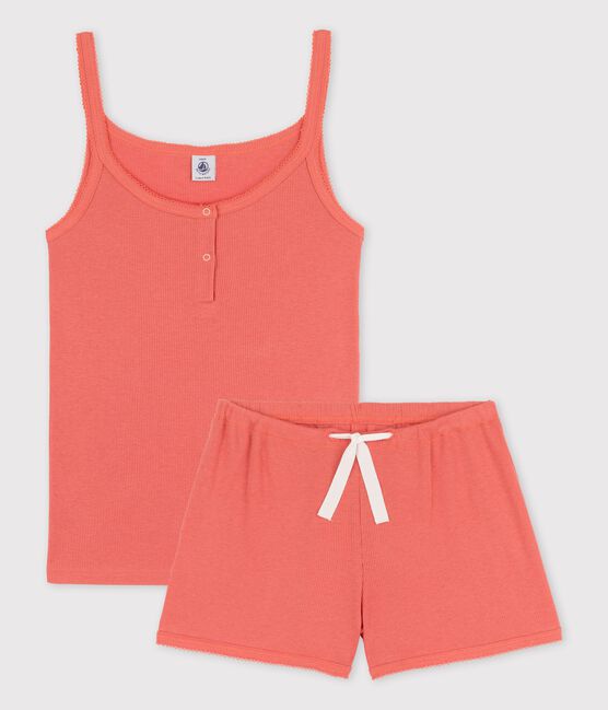 Kinder-Kurzpyjama aus Baumwolle und Lyocell für Mädchen rosa PAPAYE