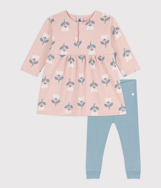 Baby-Kleid und Leggins aus bedrucktem Molton rosa SALINE/weiss MULTICO
