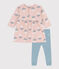 Baby-Kleid und Leggins aus bedrucktem Molton rosa SALINE/weiss MULTICO