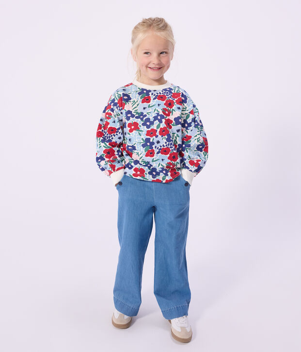 Kinder-Sweatshirt aus bedruckter Baumwolle mit Blumenmotiv weiss/vielfarbig