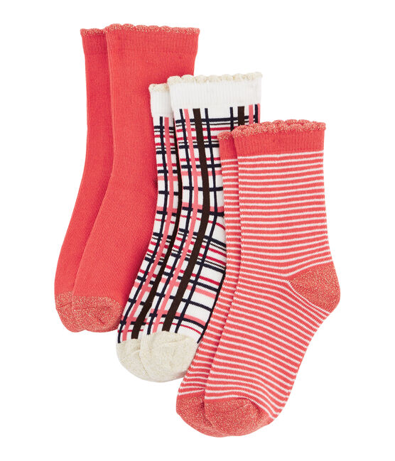 Set aus 3 Paar Kinderstrümpfen für Mädchen rot SIGNAL/weiss MULTICO